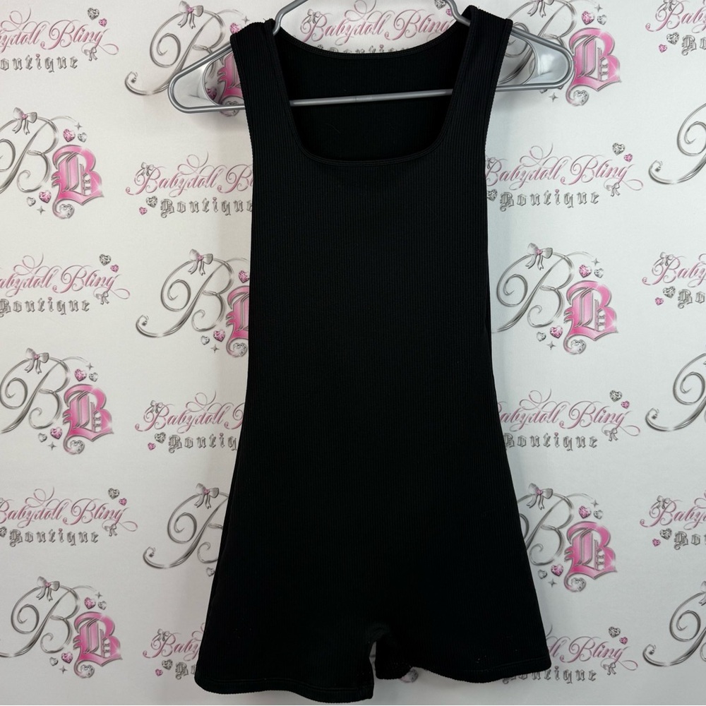 wild fable romper one piece onesie stretchy stretch Black Ribbed Tank shorts